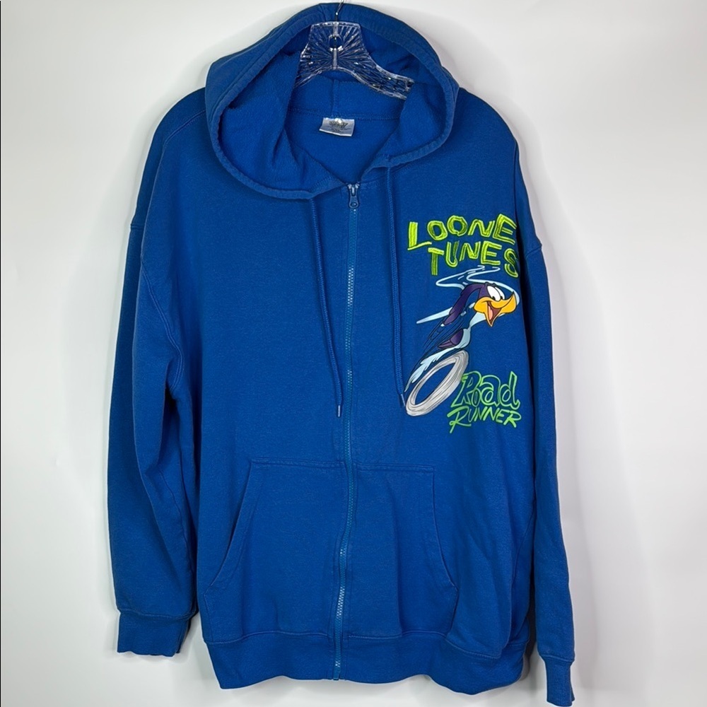 Looney Tunes Blue Full Zip Road Runner Sweatshirt Size XXL Y2K